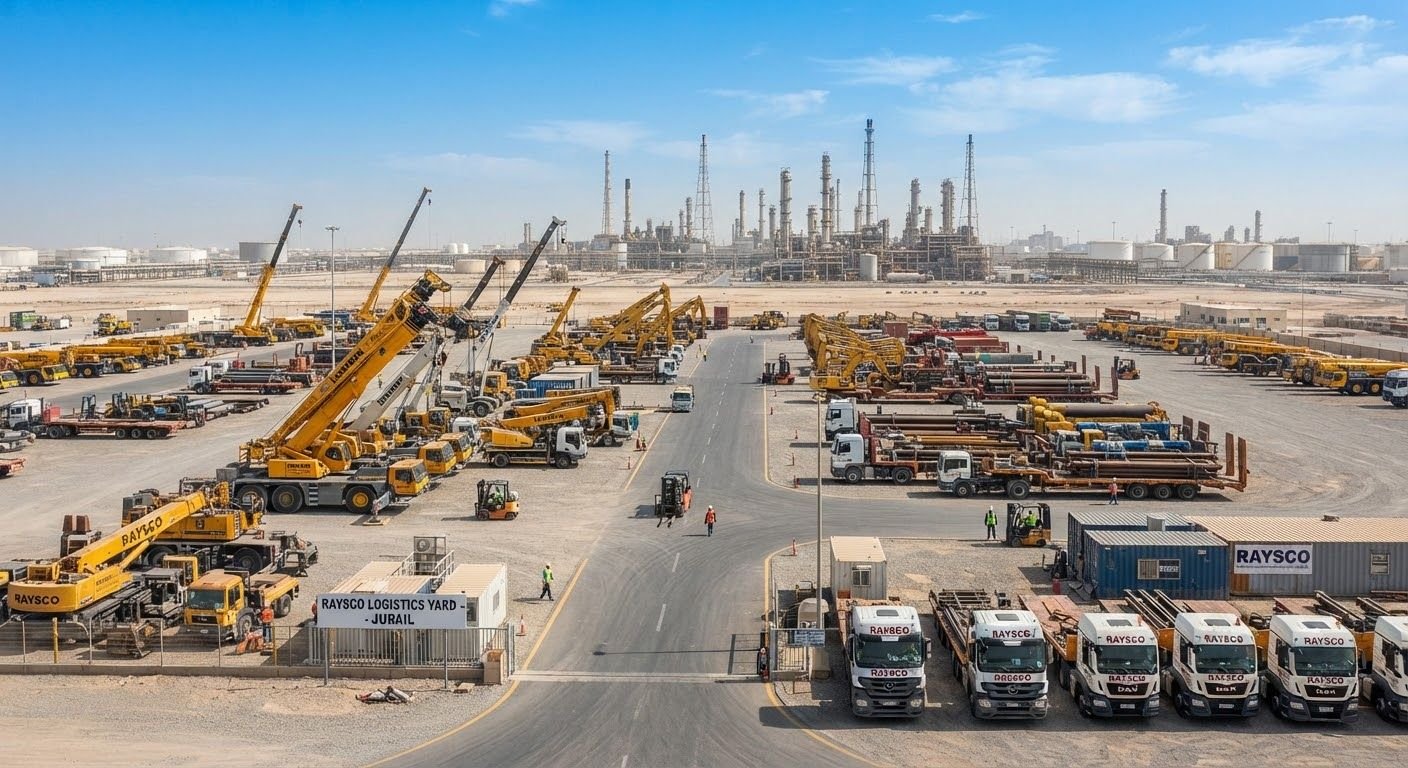 Expansive industrial equipment logistics yard in Jubail